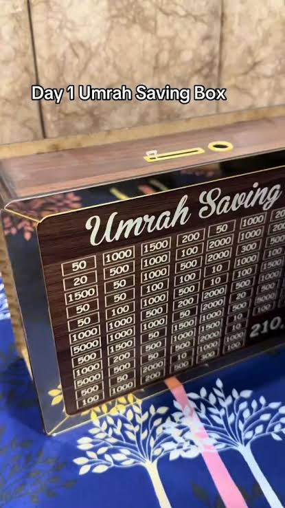 Premium Wooden Umrah Saving Box β 210,000 Savings Goal |Reusable Saving Box