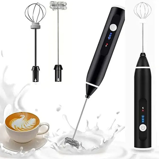 Electric Coffee & Egg Beater | USB Rechargeable | 3‑in‑1 Handheld Mixer | Adjustable Speed Frother & Milk Foamer