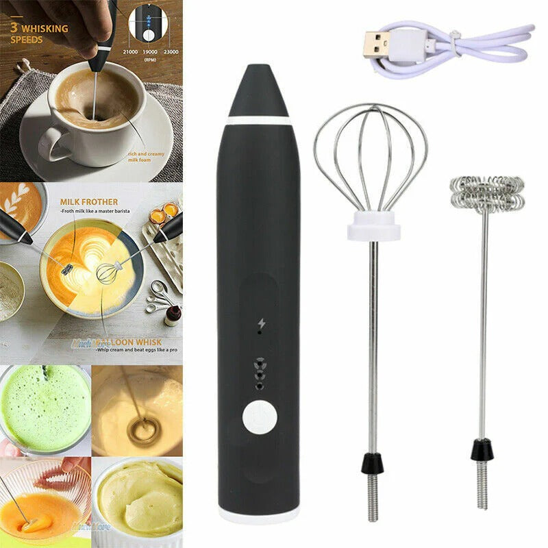 Electric Coffee & Egg Beater | USB Rechargeable | 3‑in‑1 Handheld Mixer | Adjustable Speed Frother & Milk Foamer