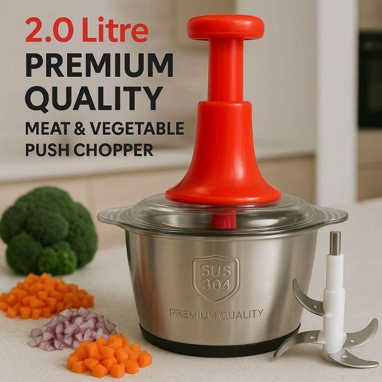 2L Manual Food Chopper | Stainless Steel | Kitchen Multi-purpose Vegetable and Nuts Chopper