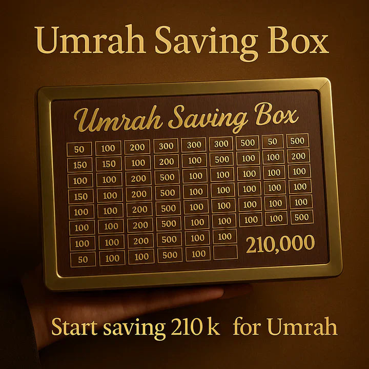 Premium Wooden Umrah Saving Box – 210,000 Savings Goal Challenge