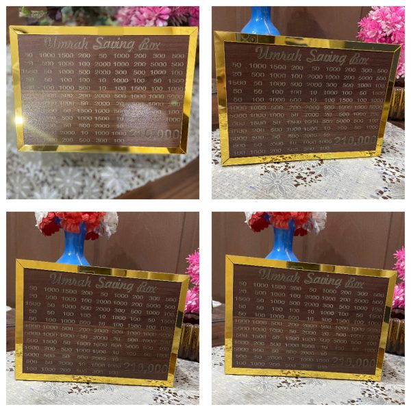 Premium Wooden Umrah Saving Box – 210,000 Savings Goal Challenge